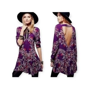 Free People Smooth Talker Boho Floral Drop-Waist Open-Back Mini Dress Medium